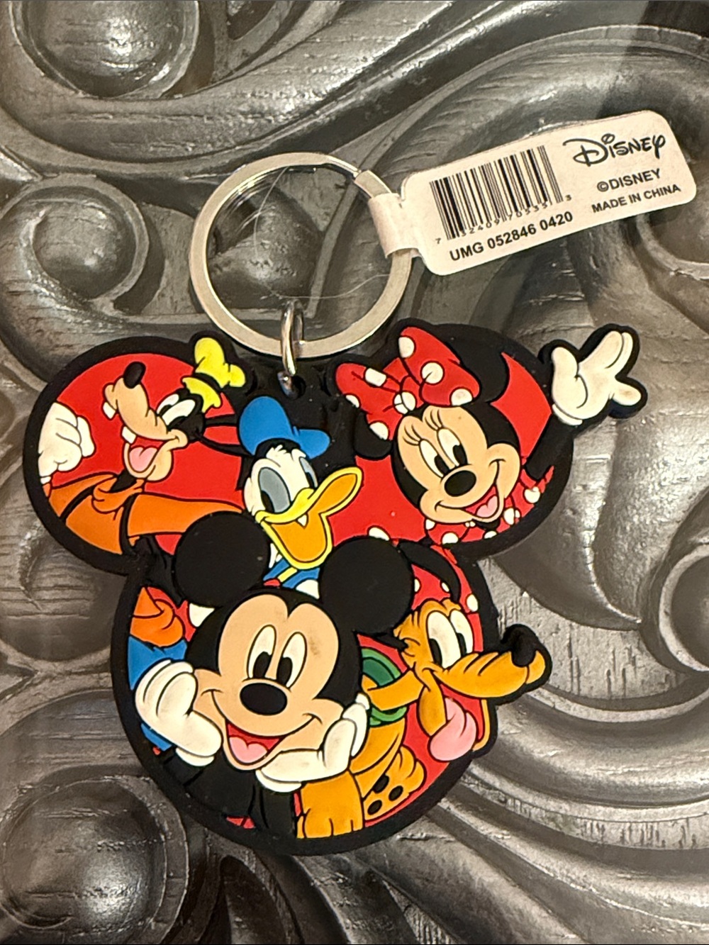 Disney Multicolor Mickey-Shaped Silicone Keychain with Classic Characters